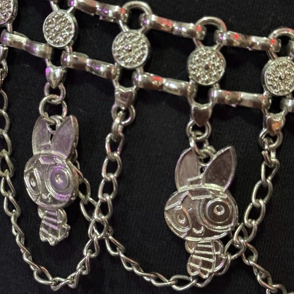 Vintage POWERPUFF GIRLS Silver Tone Waist Chain Charm Belt- Blossom Bubbles - Picture 3 of 12